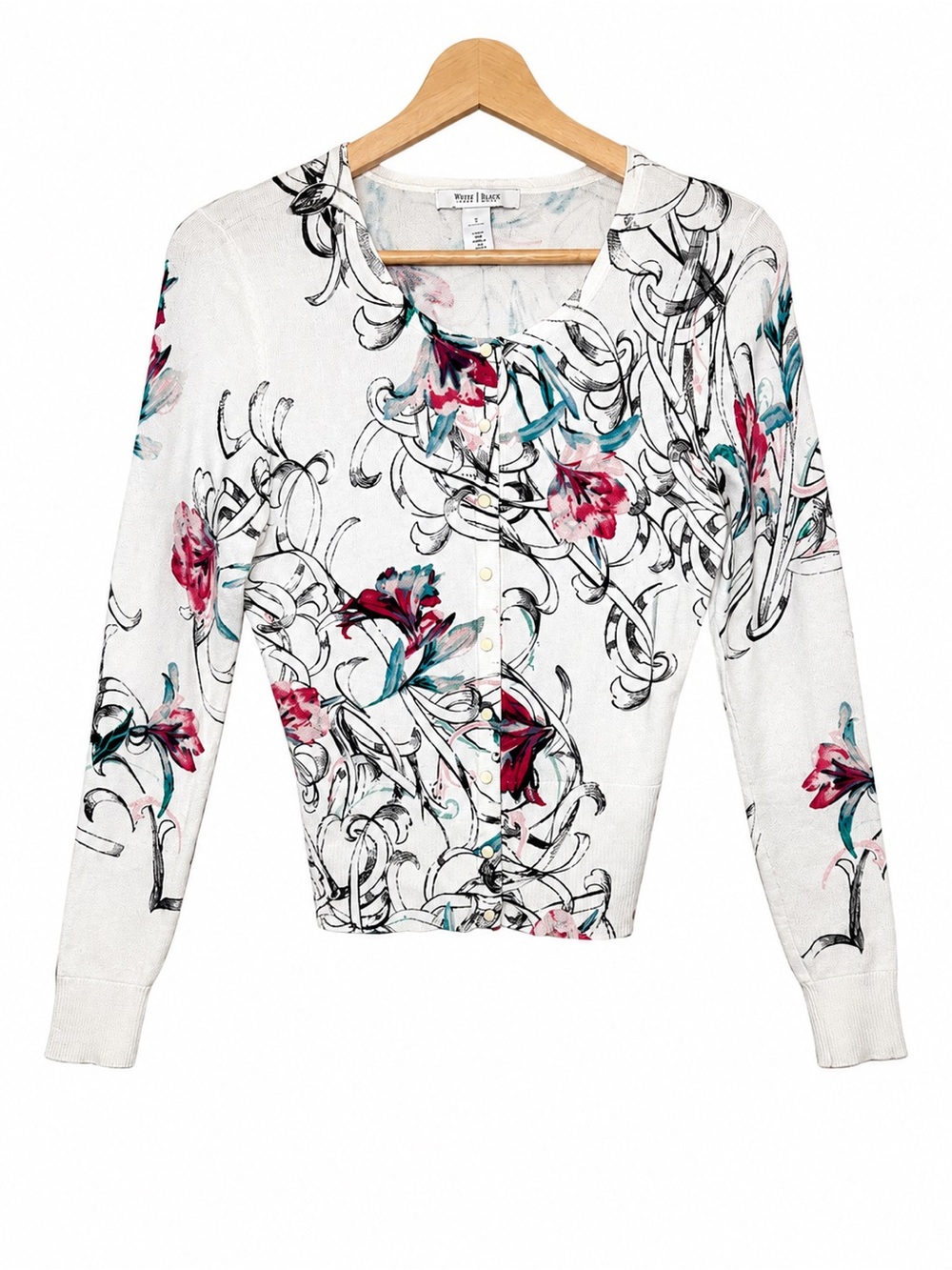 White House Black Market Floral Cardigan | Lightweight Button Front Sweater - Picture 2 of 12